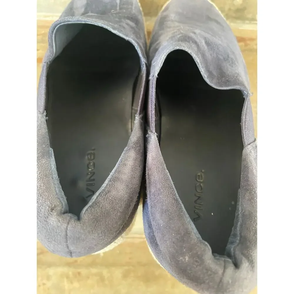 Vince Wilden navy suede platform espadrille slip in loafers w/ elastic inset